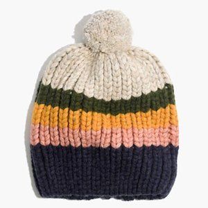 MADEWELL Striped Pom-Pom Beanie Heather Sand NWOT